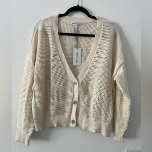 Elizabeth and James Open Knit Cardigan XXL Cream Cotton Button Front NWT